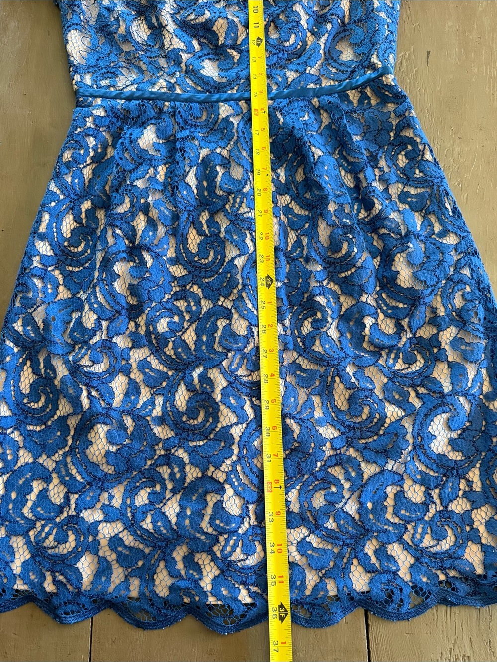 Adrianna Papell Blue Floral Lace Fit & Flare Lined Zip Round Neck Size small - Picture 12 of 13